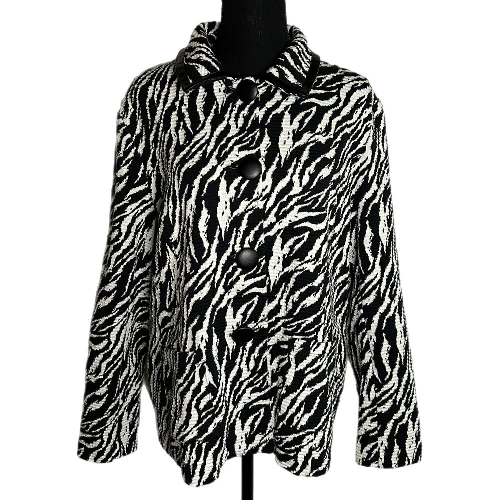 C22 JM Collection Black & White Animal Print Jacket, XL, Pre-owned